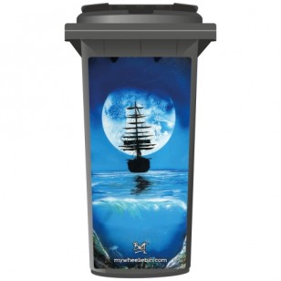 Brett Day Moonlight Ship Wheelie Bin Sticker Panel